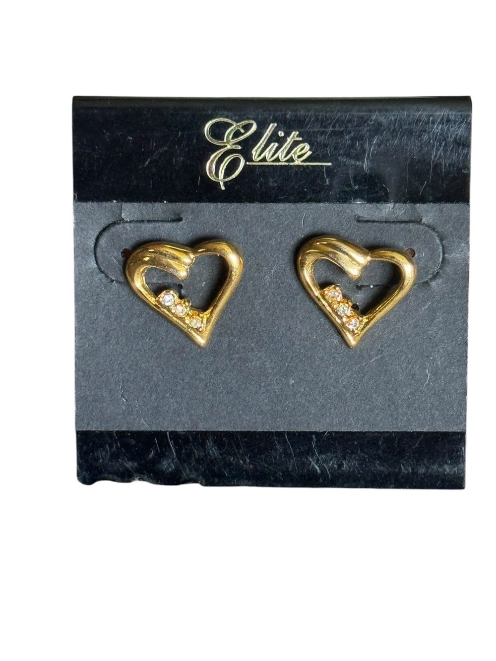Gold Heart Stud Earrings with Crystal Accents